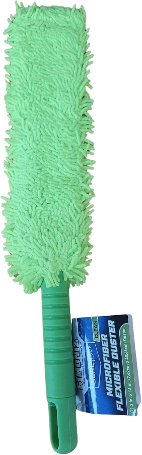 Simoniz Microfiber Flexible Duster for Dusting Blinds, Vents, Car Interior & Electronics – Reusable Bendable Dust Cleaner Wand – 3 x 16, Bright Green 1-Pack