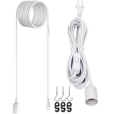 JACKYLED 20Ft UL Approval Extension Hanging Lantern Pendant Light Lamp Cord Cable 360W Suitable for E26 E27 Socket with OnOff Switch for Paper Lantern
