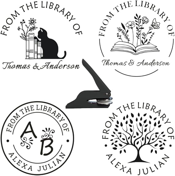 Personalized Book Embosser Library Stamp,Custom Embosser Stamp Wedding Logo Initials Address Floral Handheld owl Dragon cat Embosser Stamp(Book Embosser)