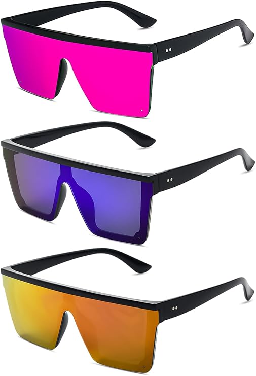 3 Pack Oversized Square Sunglasses for Women Men Large Flat Top Thick Frame Big Sun Glasses UV400 Protection