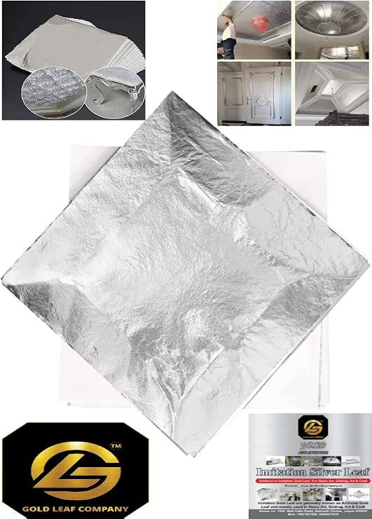 Gold Leaf Sheets, Gold Sheets, 8 by 8.cm Gilding Foil for Gilding, Resin Art, Decoration Crafting,DIY, Paintings, Arts Crafts, Nail Deco,Furniture, Size 3.14 * 3.35 (50, Silver)