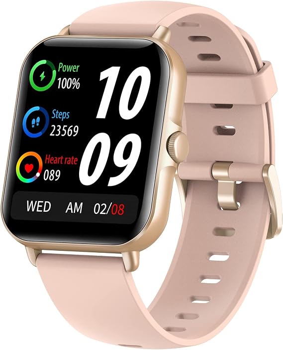 Singular-Point Men's Women's IP67 Waterproof Sports Watch Full Touch Screen Smart Watch with Bluetooth Call Heart Rate Blood Pressure Detection Widely Compatible (Gold)
