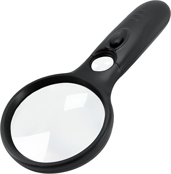 SeeZoom Magnifying Glass with Light, 3X Large Lens + 12X High Power Lens, Lighted Magnifying Glass Handheld Reading Magnifier for Seniors, Small Print, Coins & Jewelry, LED Light