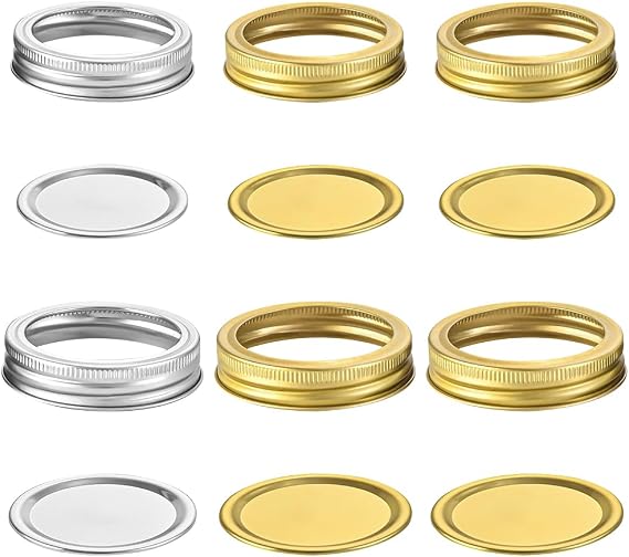 12 Pcs Canning Lids Jar Seals Tinplate Split-Type Jar Seals Replacement Canning Leak Proof 70mm and 86mm Regular Mouth Fits Storage Cover Replacement Food Container Sealing Cover (2 Colors)