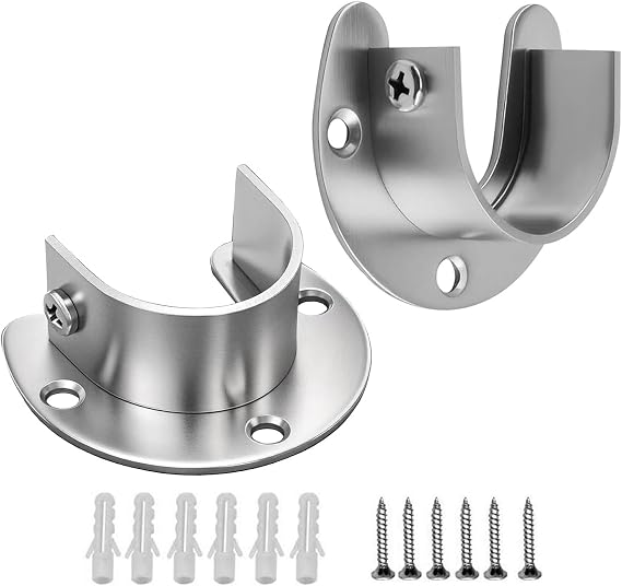 2 Pcs 32 mm Stainless Steel Wardrobe Rail Brackets, U-Shaped Sockets