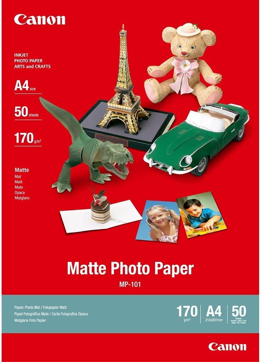 Canon A4 Matte Photo Paper MP-101 50 Sheets - Suitable for Professional-Quality Photographs and Other Creative uses - Compatible with Canon Printers