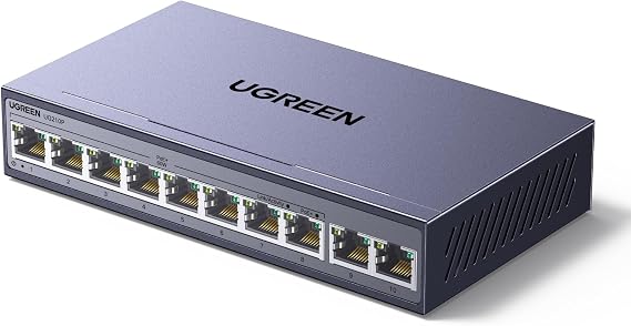 UGREEN Ethernet Switch, 10-Port PoE Switch, 8 PoE+@60W + 2 Gigabit Uplink | Plug & Play, Standard/Port Isolation(VLAN)/Extend Mode, PoE Auto Recovery, Metal Unmanaged Network Hub for Security Camera