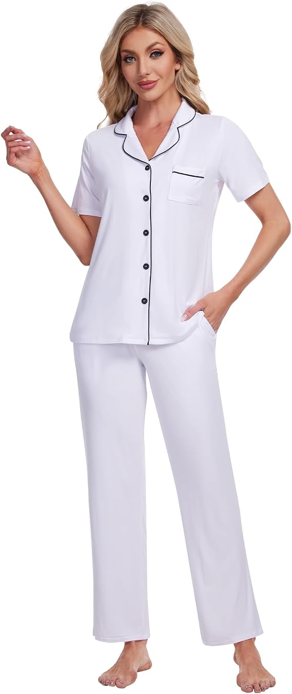 Pajamas Set for Women Soft Knit Button Down Sleepwear 2 Piece Breathable Viscose from Bamboo Pjs S-XXL