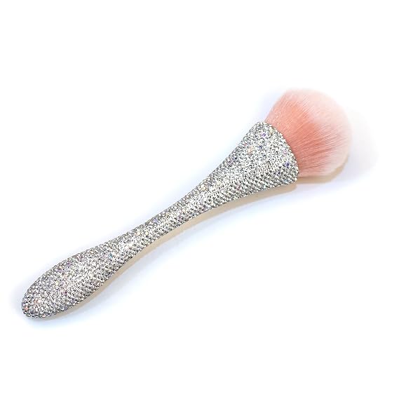 WOKOTO 1pcs White Shiny Rhinestone Nail Art Dust Brushes For Acrylic Nails Powder Remover Brushes Loose Face Cosmetics Blending Liquid Foundation Powder Make Up Brushes Nail Trimming Cleaning Tools