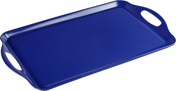 Reston Lloyd Calypso Basics Melamine Serving Ottoman Tray with Handles, Rectangular, Lightweight, Durable, Multi-Purpose Use, Indoor, Outdoor, Camping, Server, Indigo