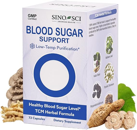 Blood Sugar Formula Supplement, Cardiovascular Health, 5-in-1 Natural Herbal Blend, 72 Caps (1 Bottle)