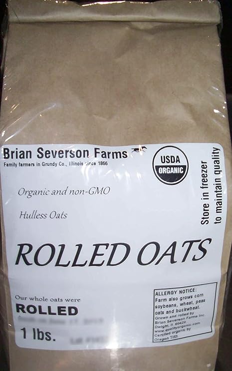 Organic Rolled Oats: Fresh Cold Rolled Raw Hulless Oats, Farmer Direct, non-GMO and organic, Rolled Fresh, 1 lb.