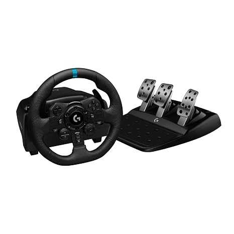 Logitech G923 Gaming TRUE FORCE racing wheel with pedals force feedback to 1000 Hz response fast pedal dual clutch system leather steering wheel for PS5 PS4 & PC - Black TRUEFORCE bis 1000 Hz reaktionsschnelle Führung Doppelkupplung fliegende Beschichtung. Für PS5 PS4 PC Mac – Schwarz
