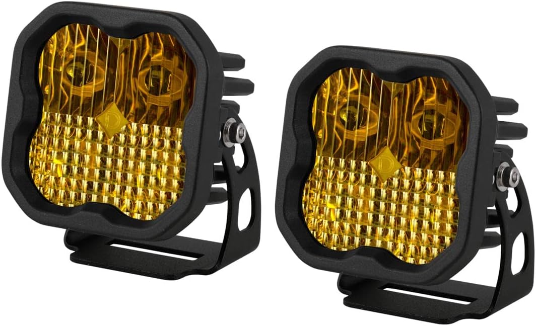 Diode Dynamics Stage Series 3in SAE Yellow Sport LED Pod (Pair), Combo Sport with Amber Backlight