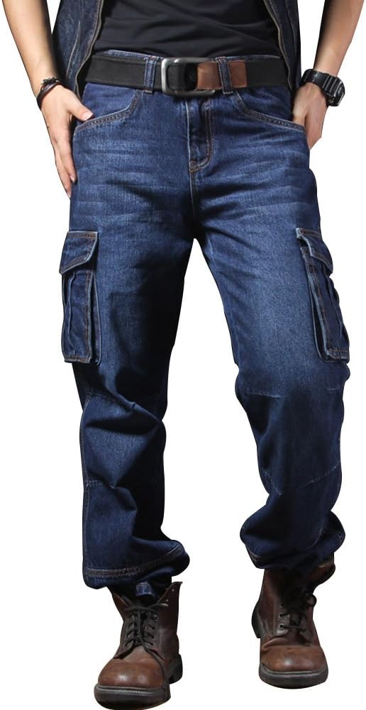 Casual Motorcycle Workwear Multi Pockets Denim Biker Cargo Jeans Pants | Multi pocket cargo denim biker pants for motorcycle riding daily work street punk outdoor casual daily outfit