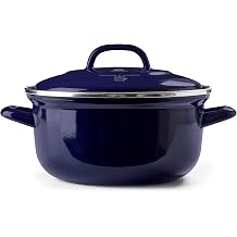 BK Indigo Dutch Heritage Round German Enamelled Casserole with Lid with PFAS-Free Ceramic Non-Stick Coating, 24 cm/4.2 Litre, Induction, Dishwasher Safe, Oven Safe, Cobalt Blue