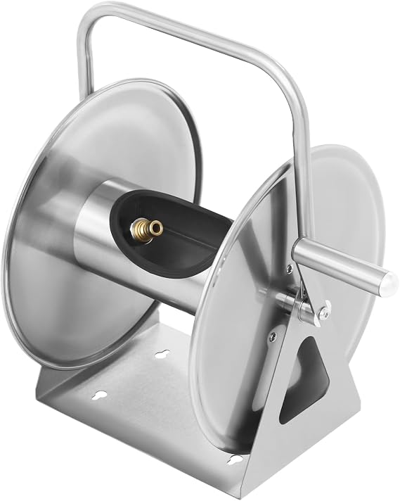 Stainless Steel Wall Mounted Hose Reel, 50m Garden Hose Holder Kit, Water Pipe Storage Rack, Portable Wall/Floor Mounted Metal Water Hose Reel