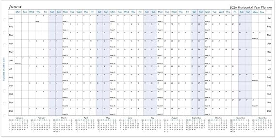 Filofax Calendar Diary Refill, A5 Size, Horizontal Year Planner, White Paper, English, 2026 (C68506-26)