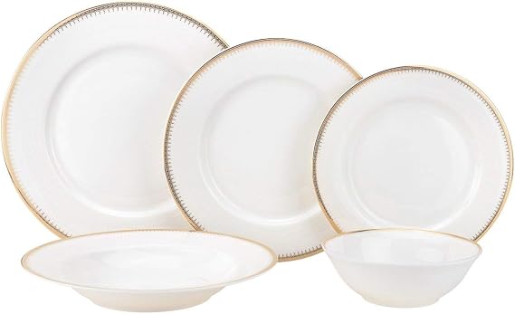 Royalty Porcelain 20-pc Dinner Set 'Royal Gold', Bone China Porcelain