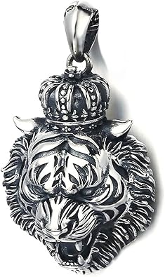 Tiger Pendant, 925 Sterling Silver Vintage Masculine Crown Tiger Head Pendants for Men