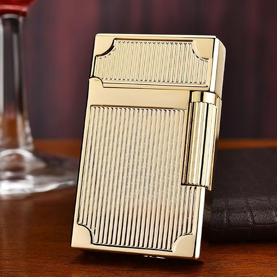 Retro Flip Lighter, Flip Sound, Brass Lighter, Side-Slip Grinding Wheel Ignition, Retro Soft Flame Lighter, Refillable Butane Lighter, Gift for Men, Gift for Women(Gold 1)