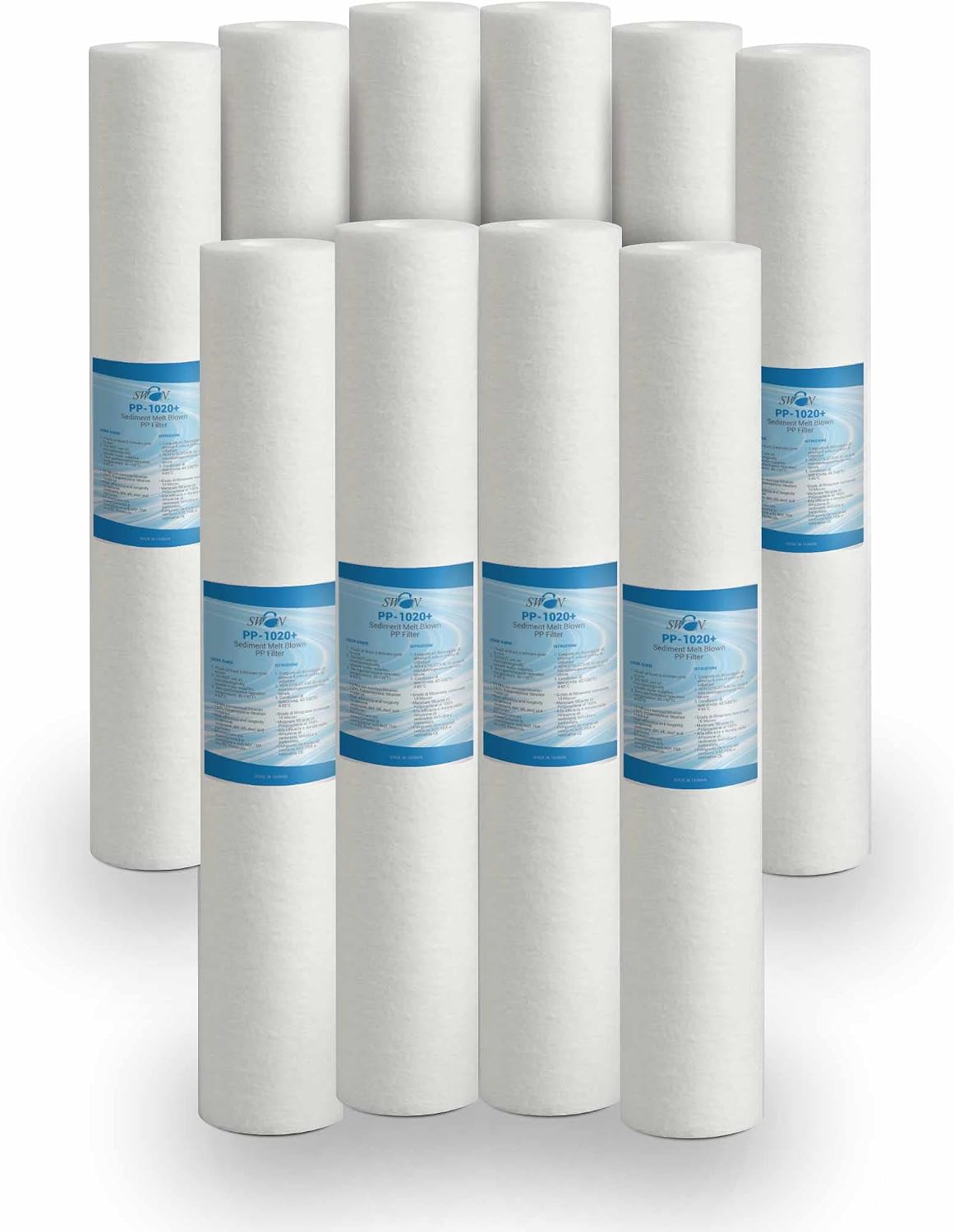 Sediment Filter 20 Inch 10 Micron Eliminates Sand, Mud, Rust Particles and Suspended Impurities up to 10 Micron Polypropylene, Pack of 10