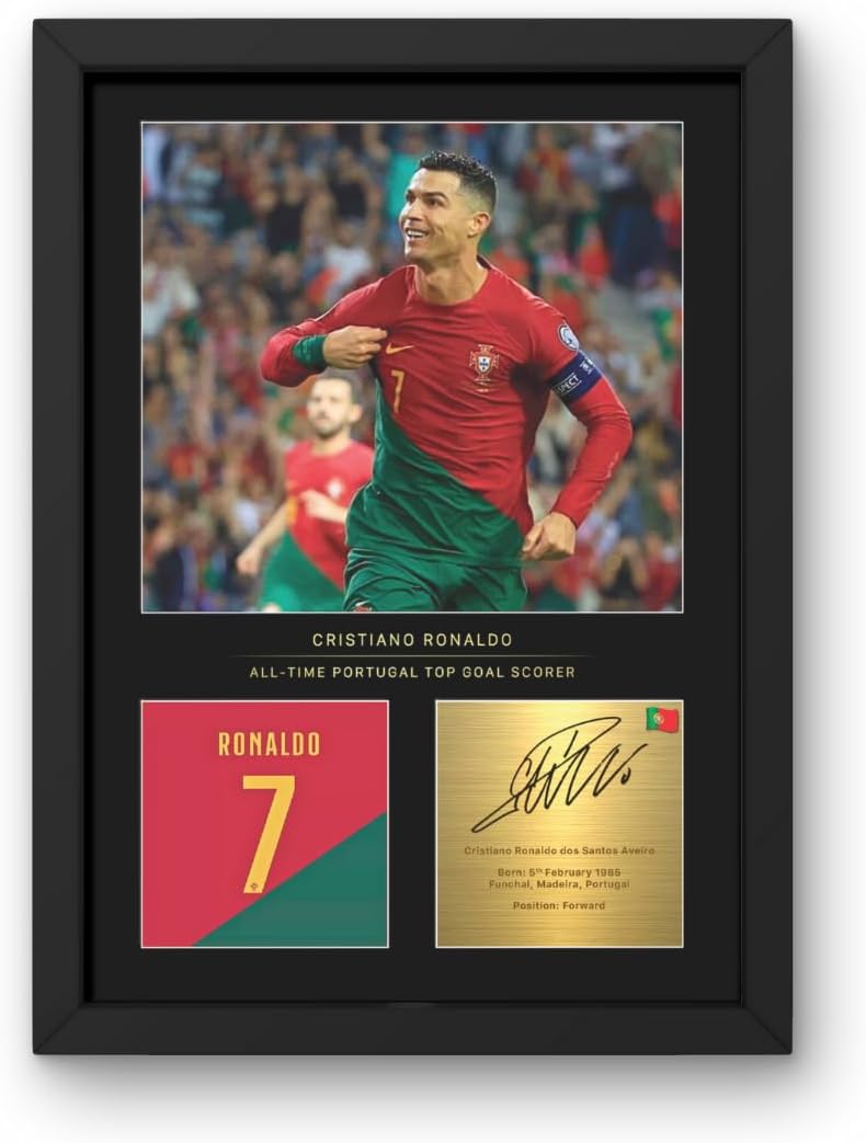 Win FC Cristiano Ronaldo Signed A4 Mounted Photo Display Reproduced Digital Signature Display Gift For Portugal Fans