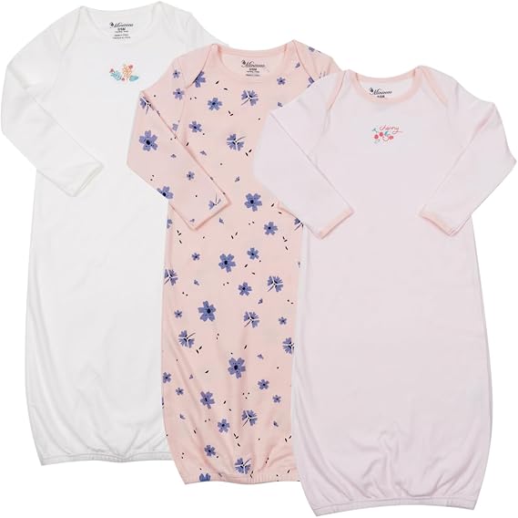 Newborn Unisex Baby Boys Girls Cotton Sleeper Gown Nightgown Sleepsuits with Hats, 0-3/0-6 Months