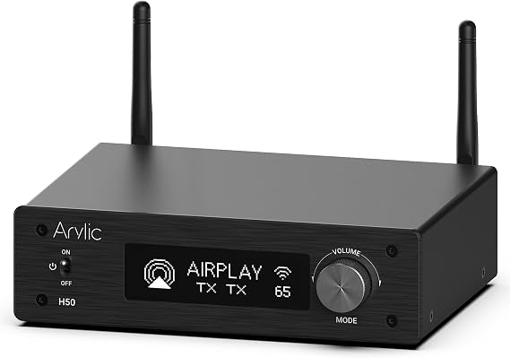 Arylic H50 Hi-Fi Multiroom WiFi Amplifier with Bluetooth aptX HD HDMI ARC Airplay 2 & Spotify Streaming. Supports 192Khz/24bits HD Music Transmission & Reception. 50W x 2 Amplifiers.