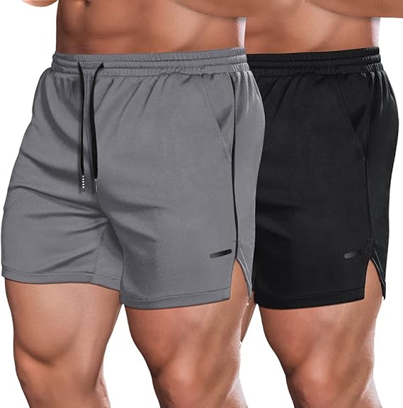 COOFANDY Men's 2 Pack Gym Workout Shorts Athletic 5 Inch Running Shorts | Quick Dry, Lightweight, 2 Pockets, Breathable, Mesh, Reflective Strips, Elastic Waist, Basketball, Activewear, Sports