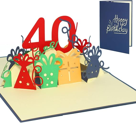 3D Pop-Up Card 40th Birthday Birthday Card with Envelope Happy Birthday - Gift for Boyfriend Husband Number 40 Blue N19