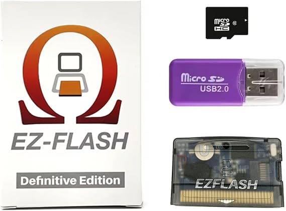 EZ-Flash Omega Definitive Edition, GBA Game Cartridge, Pre-Loaded Games, 32GB SD Card, Supports 128GB, GBA SP, DS, NDS, Retro Gaming, Flash Cart, Game Console Accessories