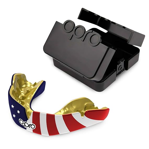 OPRO Instant Custom-Fit Mouthguard (Adult, Gold) & Ventilated Case (Black) Dentist-Level Comfort, Protection, Absorption for Sports Includes Case, Ventilated, Compact & Lightweight