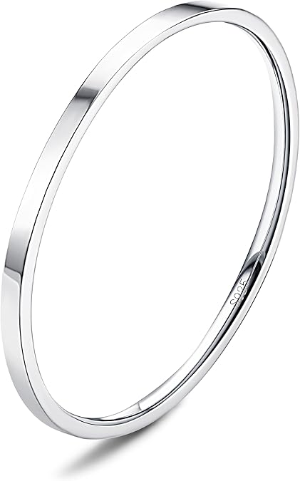 MILACOLATO S925 Sterling Silver Rings for Women Men 18K White Gold Plated Stackable Statement Thin Plain Thumb Ring High Polished Wedding Band Ring Comfort Fit Size 4 to 12, 1mm 2mm 3mm 4mm 6mm