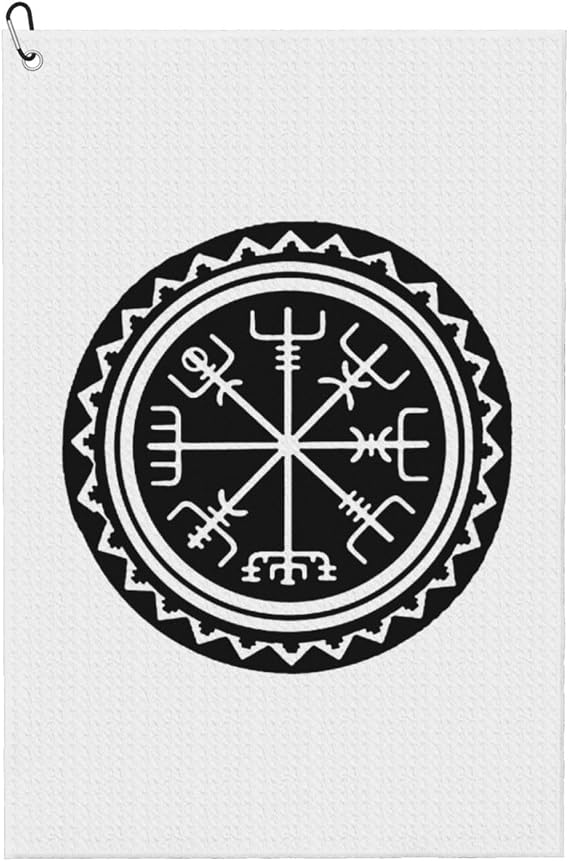 Viking Vegvisir Compass Microfiber Golf Towel, 16x24 Waffle Pattern with Carabiner Clip, Tri-Fold Large Golf Ball Towels, Golf Bag Accessories for Men Women, Golf Gift