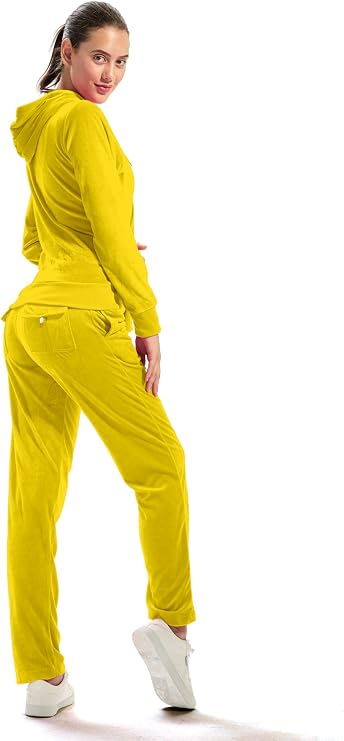 TanBridge Women's 2 Piece Solid Velvet Tracksuit Set Full Zip-up Hooded Sweatshirts & Pants Set