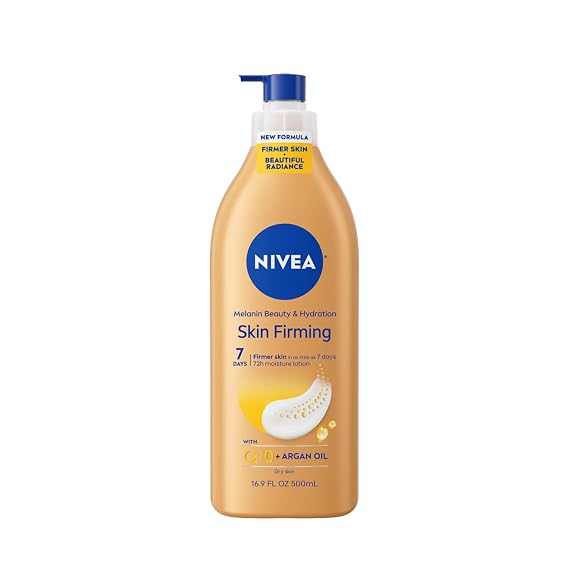 NIVEA Skin Firming Melanin Beauty Body Lotion with Q10 and Argan Oil, 16.9 Oz