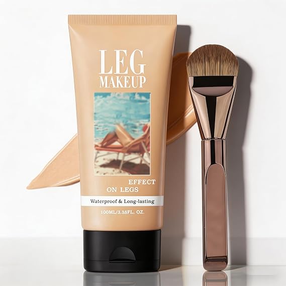 Legs Makeup Waterproof with Brush - No Transfer Body Concealer for Varicose Veins Appearance, Tattoo & Scar Cover Up for All Skin Tones, Waterproof (Medium)