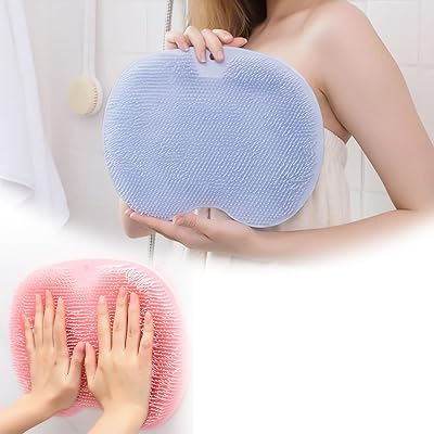 Foot Back Cleaning Pad, 2025 New Shower Foot Back Scrubber Mat with Non Slip Suction Cups, Wall Mounted Foot Scrubber Mat Silicone Bathroom Wash Foot Pad Scrubber for Men and Women Blue