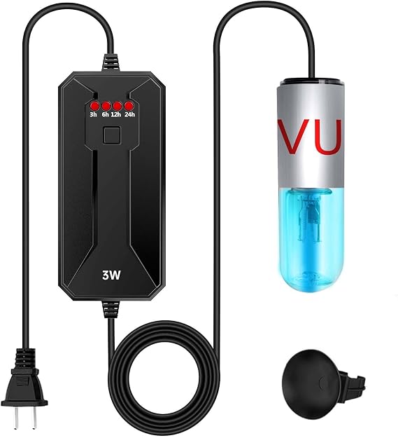 Mini 3W Aquarium Clean Light with Timer Algae Removal Light Fish Tank LED Light Aquarium Green Clean Waterproof Light for Pond Tank Aquarium, Black