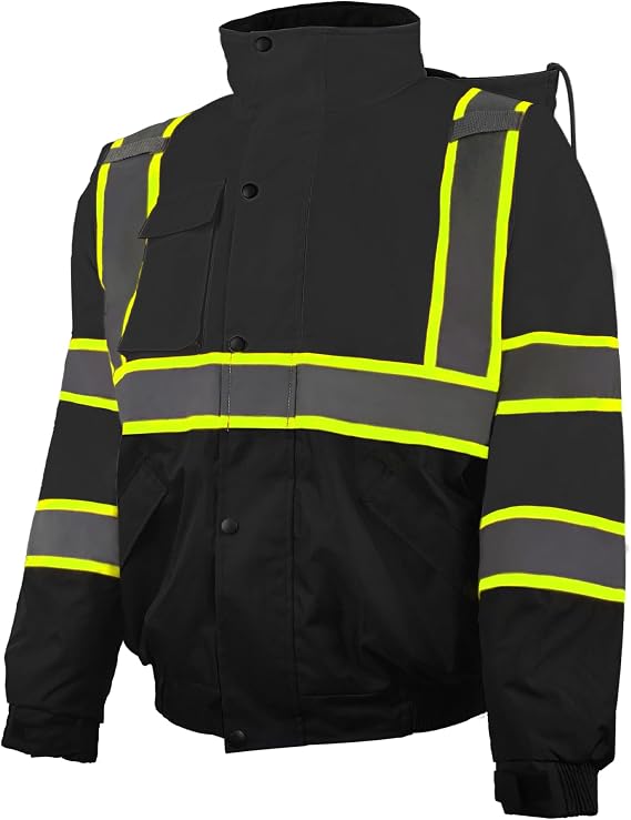 High Visibility Winter Safety Jackets for Men Waterproof-Warm Reflective Jackets Fleece Lining for Work Construction