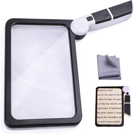5X Magnifying Glass Page Handheld Magnifier Folding Reading Magnify | 5X,full-page,3 light modes,48 lights,battery,seniors reading,portable folding magnifier,reading glass,page magnifier