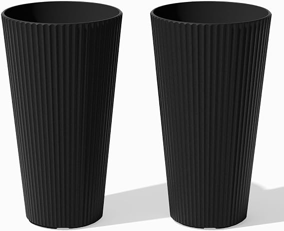 Veradek Demi Series Tall Planter - Tall Tapered Outdoor Planter with Shelf | Made From a Durable Plastic-Stone Composite Featuring a Removable Insert Shelf. Modern Porch/Patio Decor