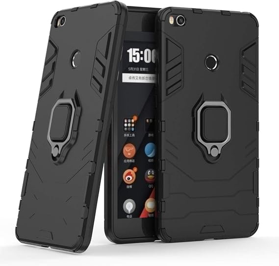 LuluMain Compatible with Xiaomi Mi Max 2 Case, Metal Ring Grip Kickstand Shockproof Hard Bumper (Works with Magnetic Car Mount) Dual Layer Rugged Cover for Xiaomi Mi Max2 (Black)