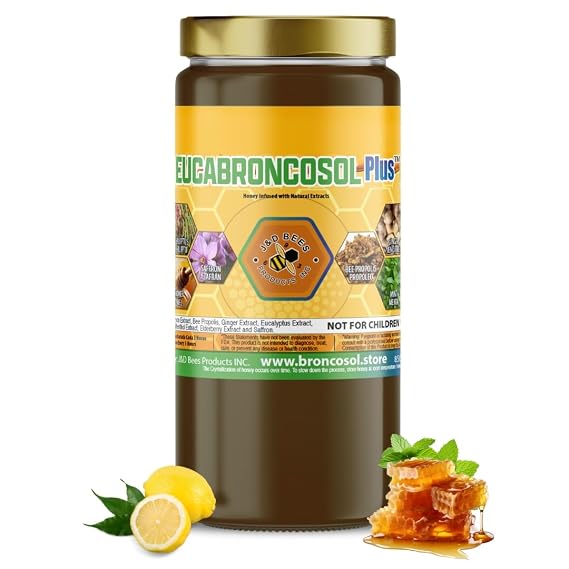 EUCABRONCOSOL PLUS Honey Syrup with Lemon, Ginger, Mint, Saffron, Elderberry & Eucalyptus Extracts | Refreshing Syrup with Natural Ingredients, 12oz