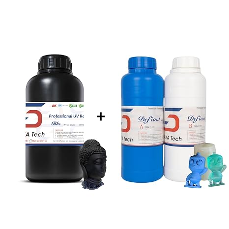 Siraya Tech Blu Nylon Black Tough 3D Printer Resin 1kg & Defiant 25 Platinum Silicone Mold Making Kit 1kg - Precision, Strength, and Versatility in Molding & Printing (2 Pack)