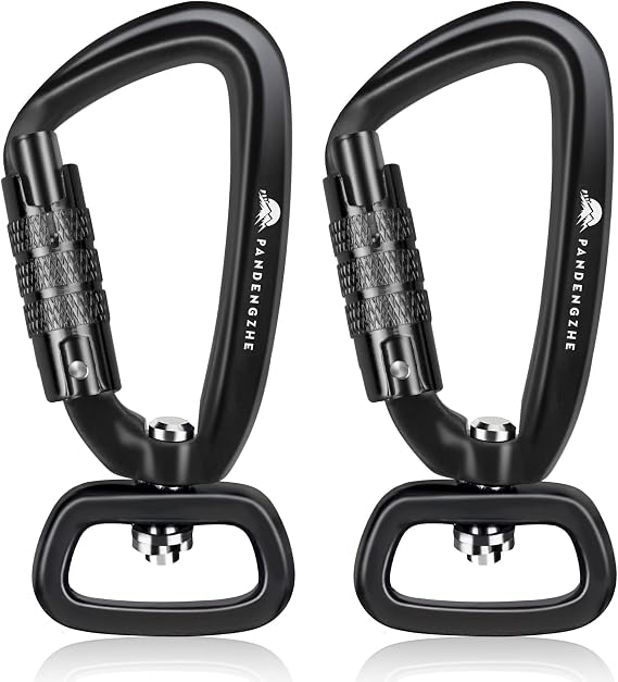 2 Pack Locking Carabiner Clip 2.5" with Swivel Ring for Securing Pets, Dog Leash Harness, Camping, Hiking, Keychains