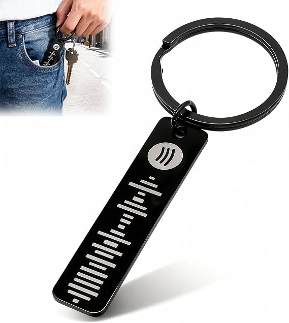 1 X Keyring, Custom Engraved Music Gift with Spotify Code, Stainless Steel Keychain for Him or Her, Couples Anniversary Birthday Present