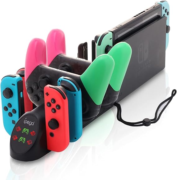 ECHZOVE Charging Dock for Nintendo Switch Joy-Con & Pro Controllers, 6-in-1 Controller Charging Station for 4 Joy-Cons and 2 Official Pro Controllers, LED Indicators, USB Ports, Game Room Organizer