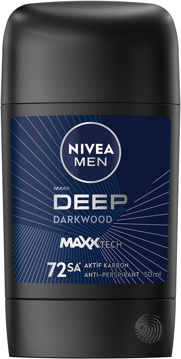 NIVEA MEN Mens Stick Deodorant Deep Dimension 50 ml.72 Hours Anti Perspirant Protection Against Sweat and Sweat Odor, Active Carbon